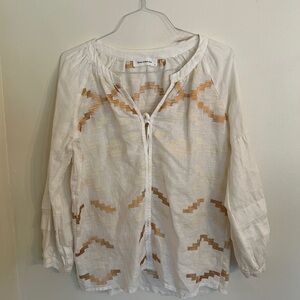NWOT SZ S. Greek Archaic Kori White linen embroidered blouse